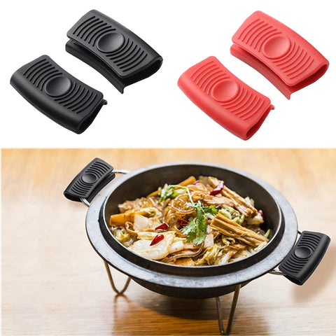 2pcs Silicone Anti-Scald Pot Handle Grip Cover Anti-slip Heat Resistant Pot Clip Holder Sleeve for Frying Cast Iron Skillet Pan