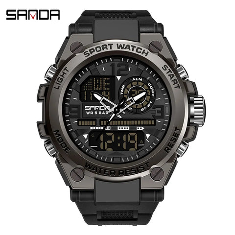 SANDA  Sports Watch Dual Display Digital Silicone Strap