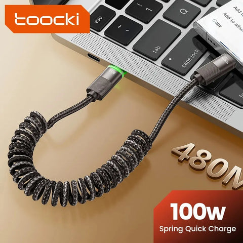 Toocki PD100W Type C To Type C Cable 5A Fast Charge USB C Spring Car Charger Cable