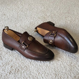 Brown Men Loafers Shoes Square Toe