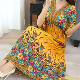 Casual Elegant Retro Style V-neck Tunic Large Swing Dress