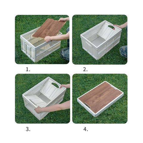 Outdoor Camping Folding Box With Wooden Lid Car Storage Box