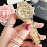 CONTENA Brand Women's Watch Luxury Crystal Gold White Quartz Wristwatch for Women Fashion Elegant Female Clock Relogio Feminino