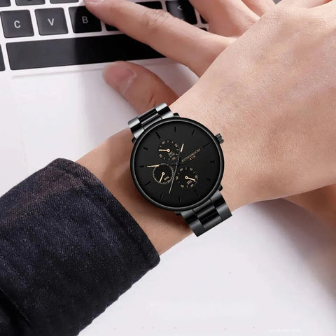 1Pcs Men's Casual Fashion Three  Digital Steel Band Quartz Watch