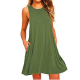 Summer sleeveless pockets undershirt solid color dresses