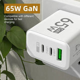 GaN Fast Charging 65W USB Type C Charger PD 3.0 Quick Charge Wall