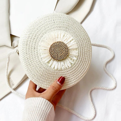 Flower Graphic Circle Straw Bag