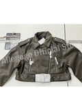 Ailegogo Women Vintage Loose Pu Faux Leather Short Jacket