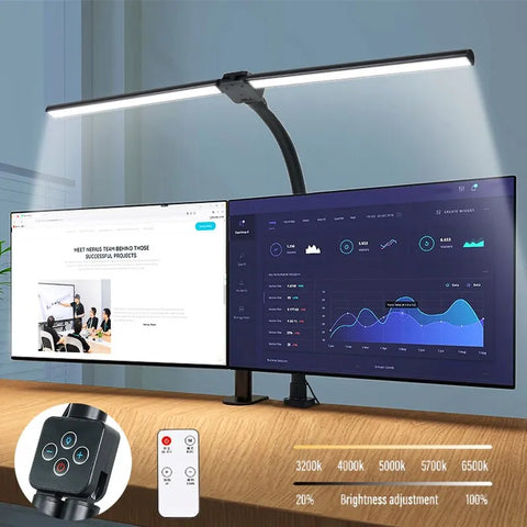 Double Head LED Clip Remote Control Desk Lamp