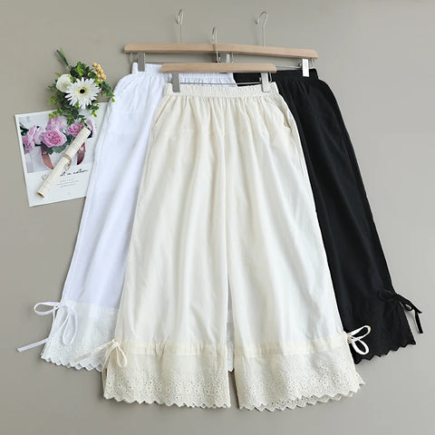 Spring Sweet Solid Color Embroidered Pants Women Casual Wide Leg Pants