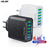 USLION 6 In 1 USB Charger QC3.0 Fast Charging