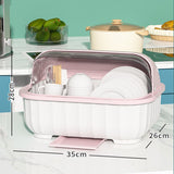 Kitchen Dish Organizer Drain Board with Lid Dish Container Dust Cover