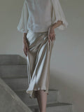 Elegant Women's Skirts Korean Fashion Satin Silk