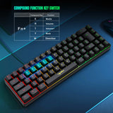 68 Keys Gaming Keyboard USB Wired Portable 20 RGB Backlight Keyboard