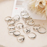 16Pcs Fashion Punk Gothic Butterfly Snake Chain Ring Set for Women