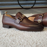 Brown Men Loafers Shoes Square Toe