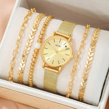 6pc Simple Silver Quartz Watch With Bracelet For Women