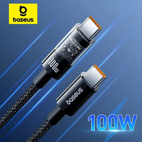 Basues Type C to Type C Cable 100W PD Fast Charging Charger USB C to USB C Transparent Cable For Xiaomi POCO Realme Macbook iPad