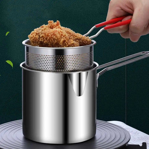 Kitchen Deep Frying Pot 304 Stainless Steel Kitchen Fryer With Strainer Tempura Fryer