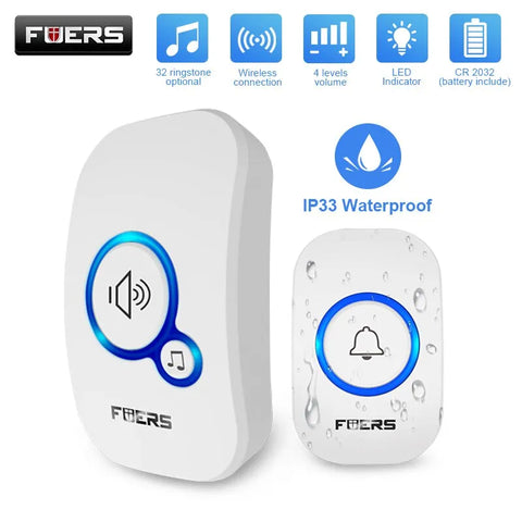 Fuers Wireless Doorbell Waterproof Welcome Chime Home Door Bell Intelligent 32 Songs