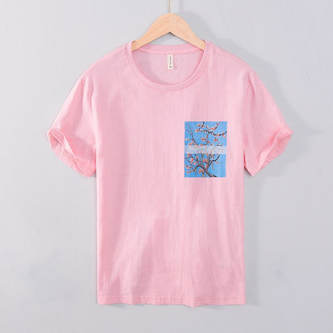 Pink Print Short Sleeve T Shirts Men