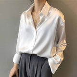 Silk Korean Office Ladies Elegant Shirt Blouse