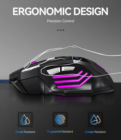 ITLY  Hyperspeed USB Gaming Mouse RGB Backlit Ergonomic Game Mice 7D Esports Wired Mouse