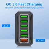 USLION 6 In 1 USB Charger QC3.0 Fast Charging