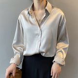 Silk Korean Office Ladies Elegant Shirt Blouse