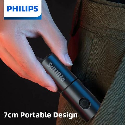 Philips New 7cm LED Rechargeable Mini Portable Flashlight 7 Lighting Modes