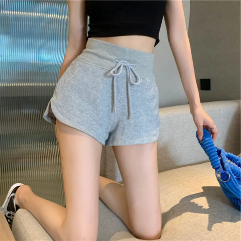 Casual Women's High-Waisted Shorts Drawstring Sweatpants Open Hot Trousers Korean Version of the Simple Fashion Straight Trouser