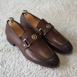 Brown Men Loafers Shoes Square Toe