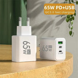 GaN Fast Charging 65W USB Type C Charger PD 3.0 Quick Charge Wall