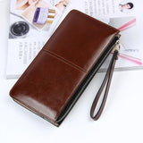 Women's Vintage  Leather Zipper Clutch Wallet