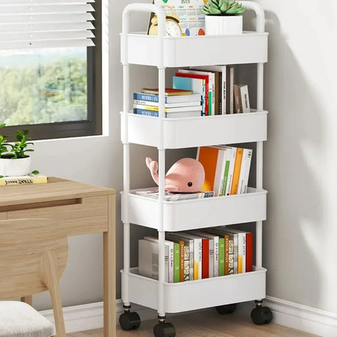 Bookshelf Storage Trolley Mobile Kitchen Organizer Cart With Wheels Multi-Layer