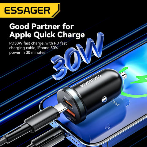 Essager 30W USB C Car Charger Type C Quick Charger PD QC 3.0 SCP 5A Fast Charging