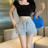 Casual Women's High-Waisted Shorts Drawstring Sweatpants Open Hot Trousers Korean Version of the Simple Fashion Straight Trouser