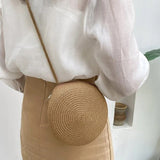 Minimalist Straw Bag Round Crossbody Purse