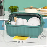 Kitchen Dish Organizer Drain Board with Lid Dish Container Dust Cover