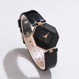 2PCS/Set Fashion Rhinestone Women Watches Heart Bracelet Set Casual Leather Quartz Wrist Watch