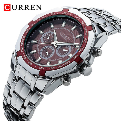 CURREN Men  Watches Full Steel Quartz Clock