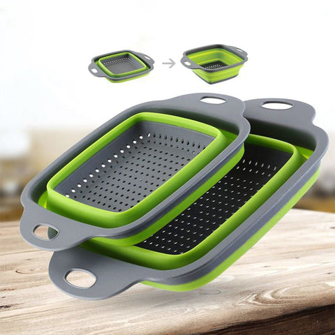 LMETJMA Square Collapsible Colander Silicone Kitchen Foldable Colander