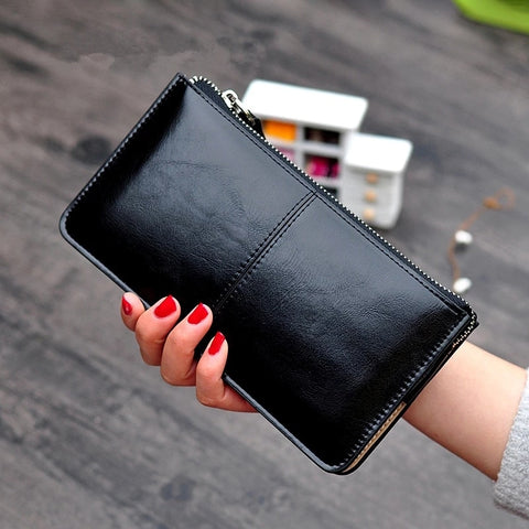 Women's Vintage  Leather Zipper Clutch Wallet