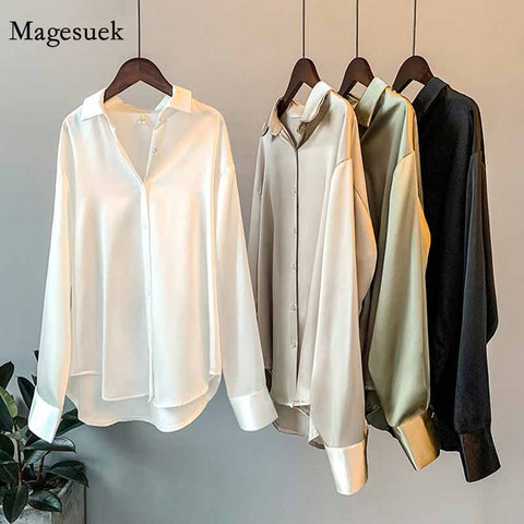 Silk Korean Office Ladies Elegant Shirt Blouse