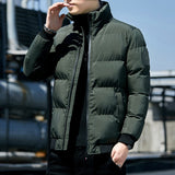 Solid Stand Collar Male Windbreak Cotton Padded Down Jacket