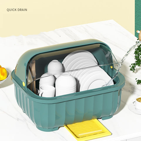 Kitchen Dish Organizer Drain Board with Lid Dish Container Dust Cover