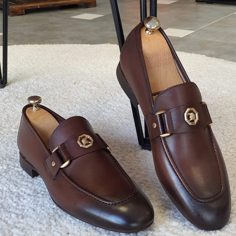 Brown Men Loafers Shoes Square Toe