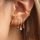 Women Multi Color CZ Drop Earrings Gold Plated