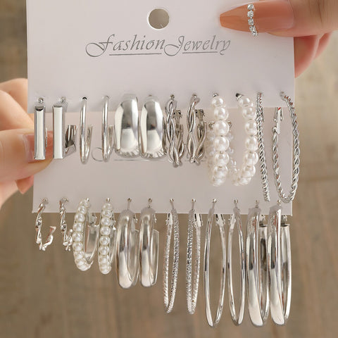 12pcs Of Suit Silver-color Alloy Earrings