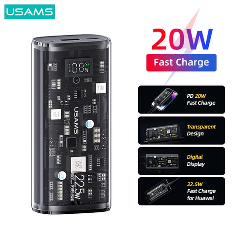 USAMS Transparent Digital Display Power Bank 9000mAh